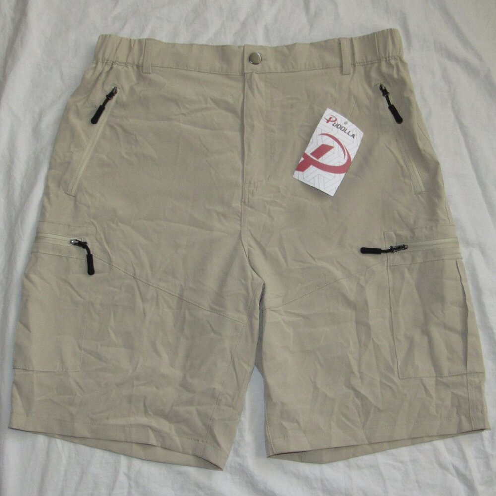 NWT Pudolla Mens Cargo Shorts Sz Medium Quick Dry Lightweight Beige Khaki